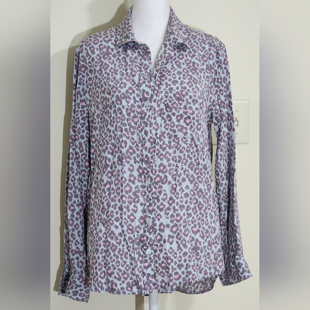 Velvet Heart Pink & Blue Animal Print Women's Button-up Top Size L